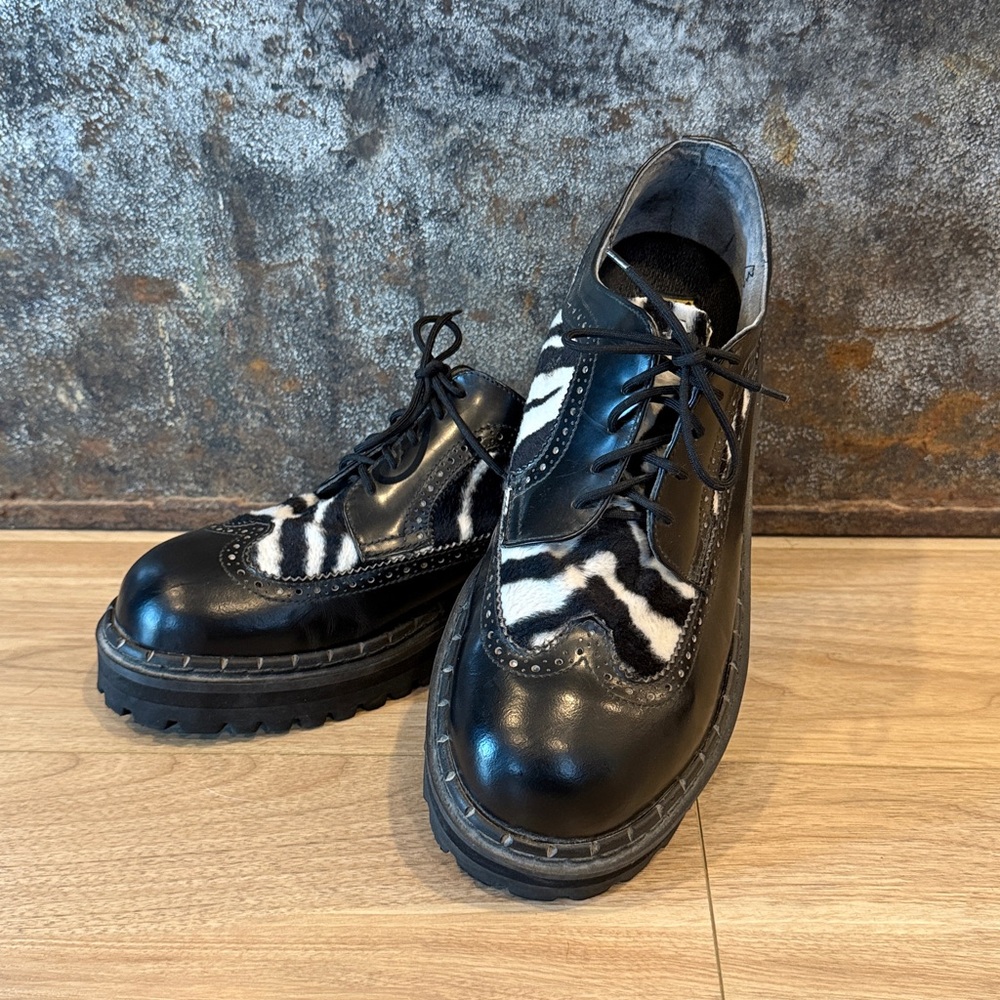 TUK brogue zebra wingtip shoes
